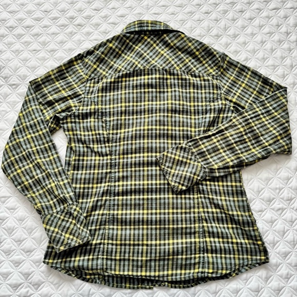 Columbia 100% Cotton Green Blue Yellow Plaid Long Sleeve Flannel Cabincore Sz M - Picture 12 of 14